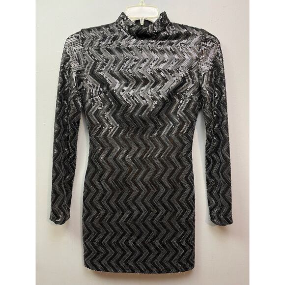 Mistress Rocks Crash Dress Womens medium Black Sequin Bodycon Mock Neck - Picture 1 of 8
